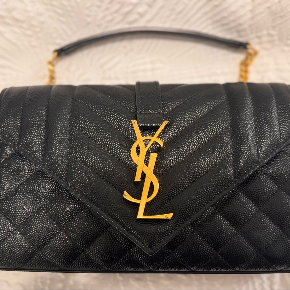 Authentic Like-new YSL quilted grain envelope leather bag